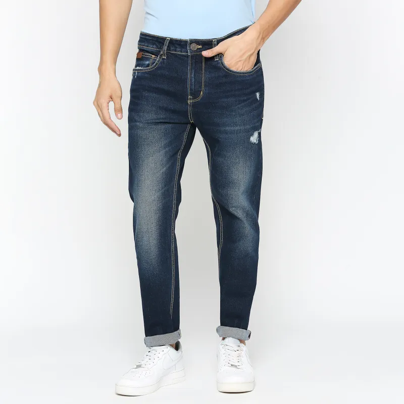 Blue Cropped Fit Denims For Men By Being Human Clothing main image 1